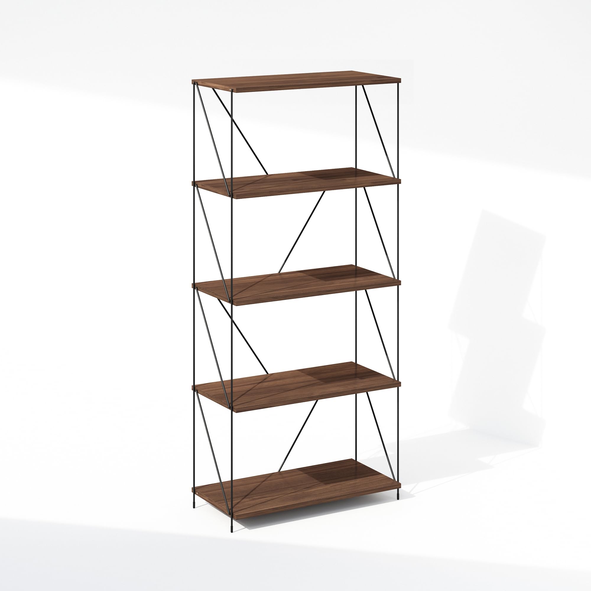 Furinno Wire 5-Tier Industrial Style Metal Frame Bookcase, Display Shelf, 24 Wide, Walnut Cove