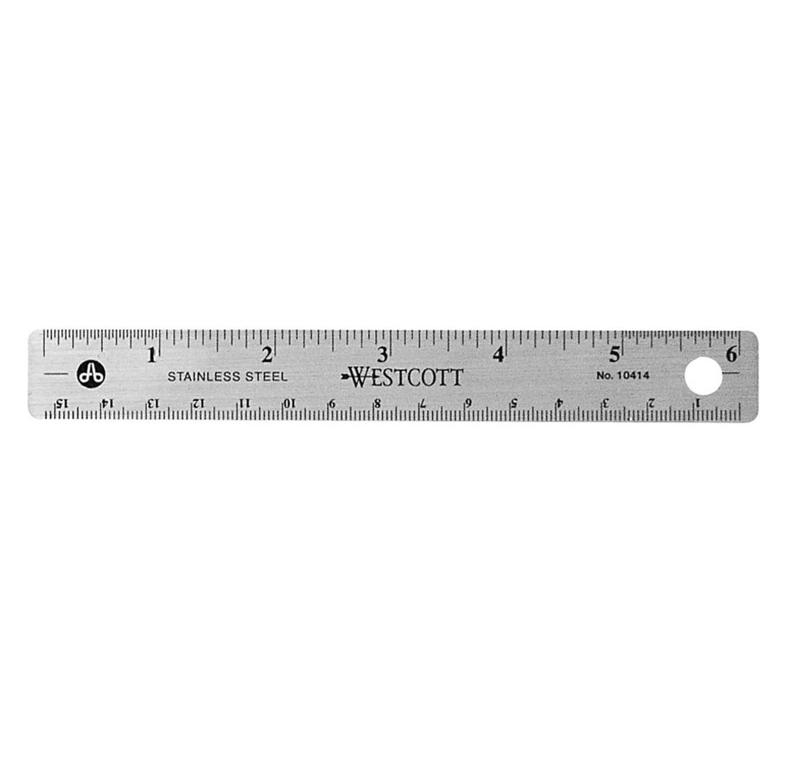 Westcott Stainless Steel Office Ruler With Non Slip Cork Base, 6-Inch (10414)
