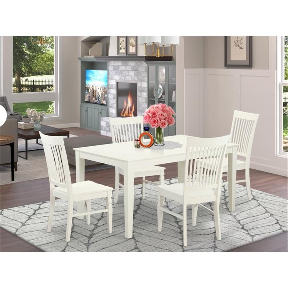 East West Furniture CAWE5-LWH-W 5 Piece Dining Room Furniture Set Includes a Rectangle Kitchen Table and 4 Dining Chairs, 36x60 Inch, Linen White