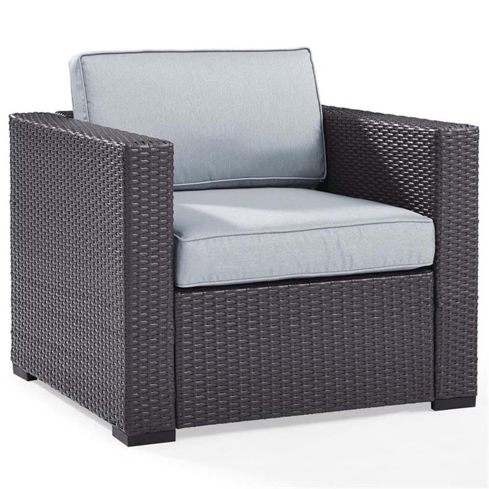 Crosley Furniture Biscayne Outdoor Chair, Wicker Patio Chairs for Porch, Deck, Balcony, Backyard, Brown with Mist Cushions