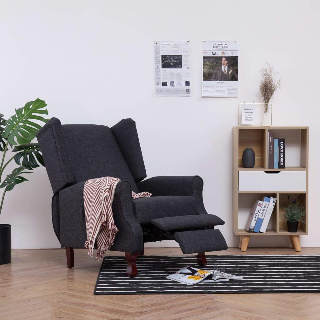 vidaXL Classic Dark Gray Fabric Recliner – Comfortable Adjustable Reclining Chair with Sponge Padding & Wooden Structure for Living Room and Office