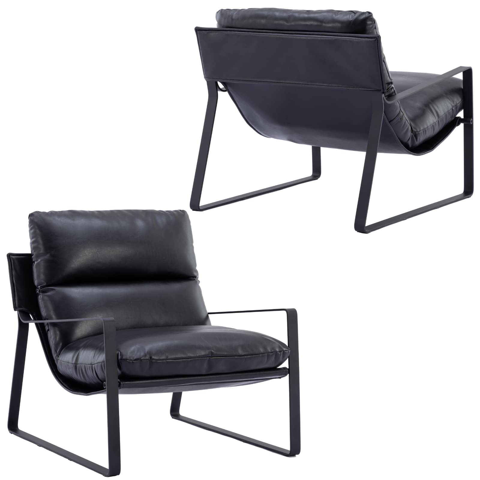 Lukealon Modern Pu Leather Accent Armchairs Set Of 2, Upholstered Living Room Chairs With Metal Base Removable Thickened Cushion