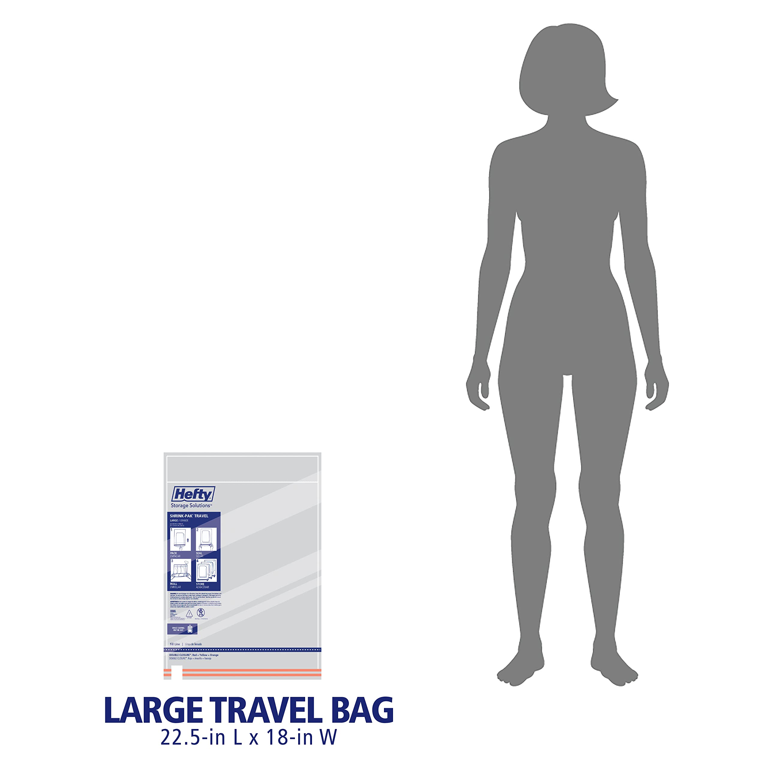 Hefty Shrink-Pak Large Travel Bags - Airtight Storage Bags For Maximum Space Saving, Travel Essentials, Ideal For Travel And Pac
