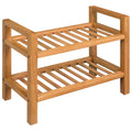 vidaXL Solid Oak Wood Shoe Rack with 2 Shelves, Compact Shoe Organizer, Freestanding Design with Handles, Natural and Durable