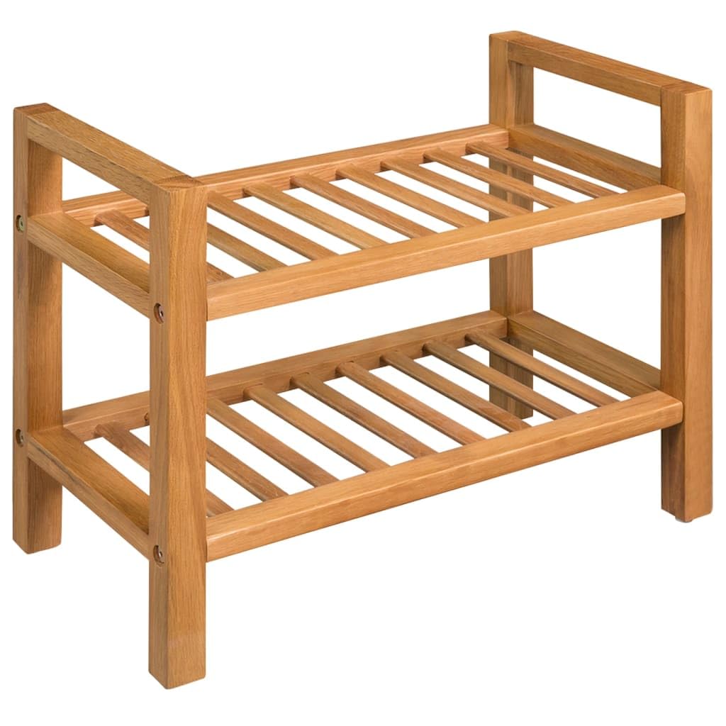 vidaXL Solid Oak Wood Shoe Rack with 2 Shelves, Compact Shoe Organizer, Freestanding Design with Handles, Natural and Durable