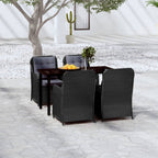 vidaXL - 5 Piece Outdoor Patio Dining Set | Black Steel Frame with PE Rattan Dining Chairs | Cushions Included, Glass Tabletop | Perfect for Garden, Patio