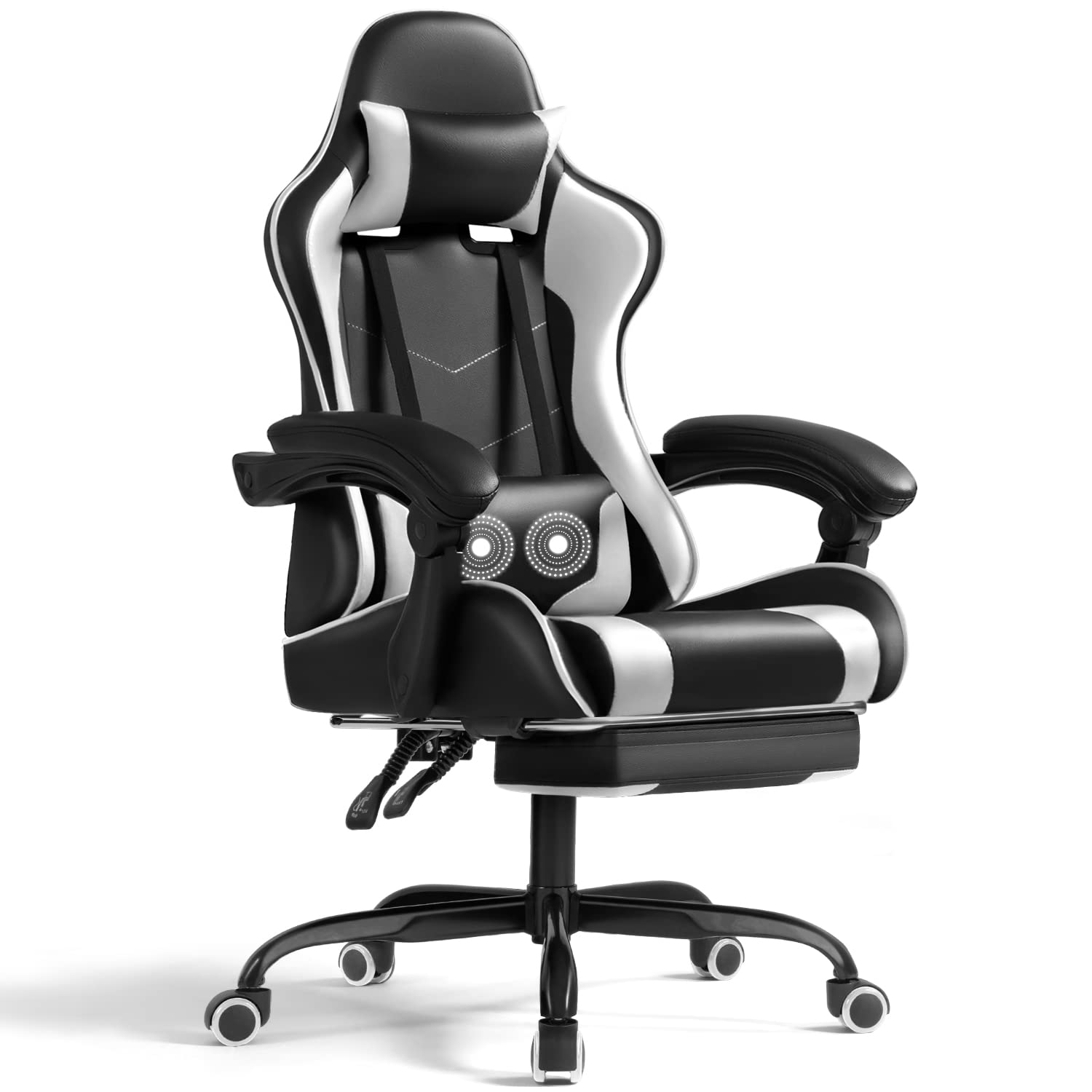 Shahoo Gaming Chair with Footrest and Massage Lumbar Support, Ergonomic Computer Chairs 360Swivel and Height Adjustable Seat wit