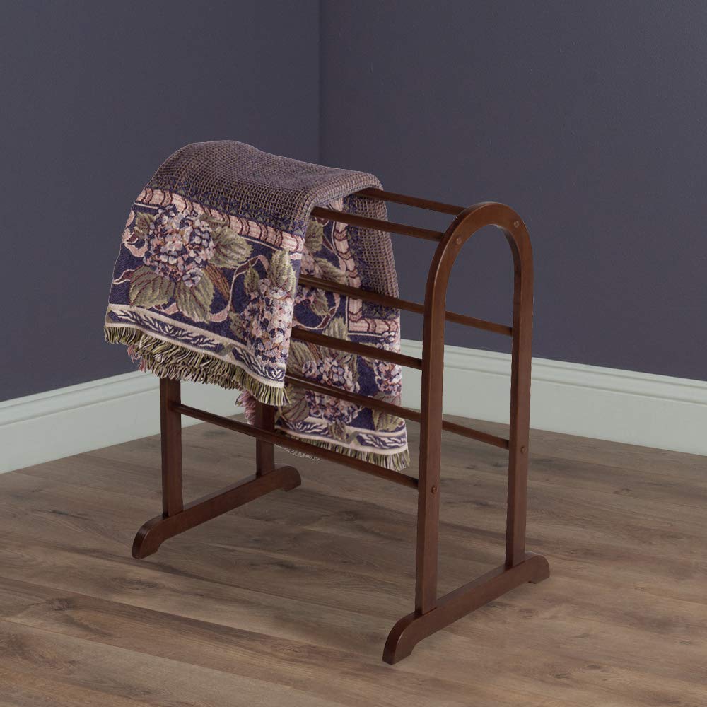 Winsome Wood Quilt Rack with 6 Rungs, Antique Walnut Finish, Tan Color - Stylish Furniture Organizer for Quilts and Blankets