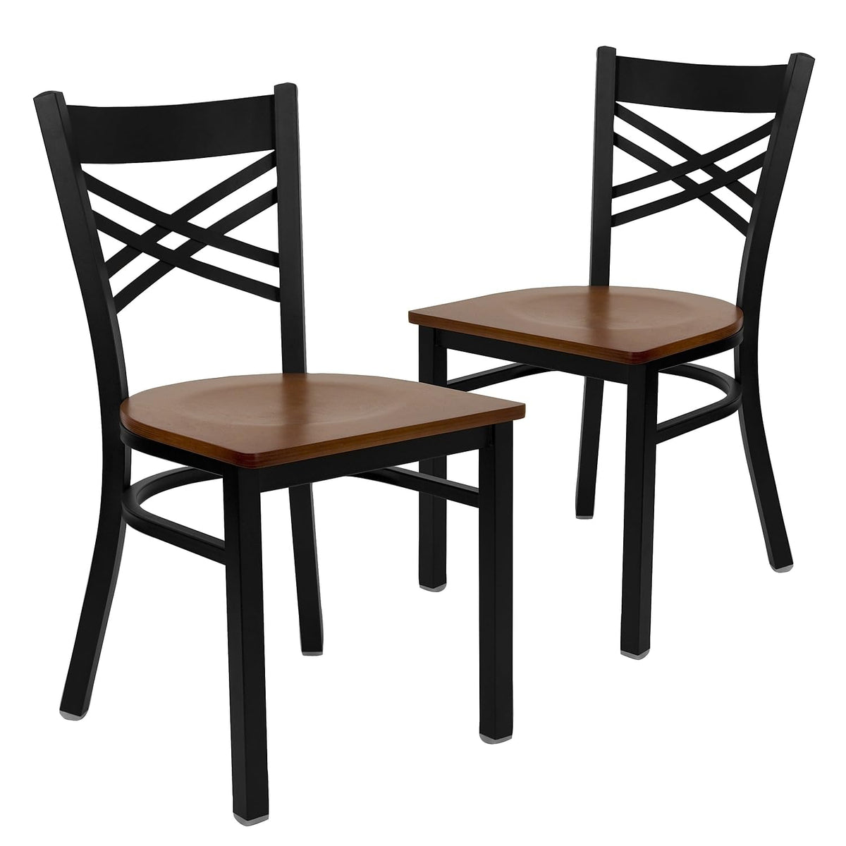 Flash Furniture 2 Pk. Hercules Series Black 'X' Back Metal Restaurant Chair - Cherry Wood Seat