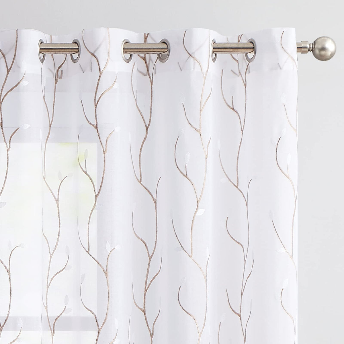 Jinchan White Sheer Curtains For Bedroom 63 Inch Length Floral Embroidered Sheers For Living Room Embroidery Voile Grommet Windo
