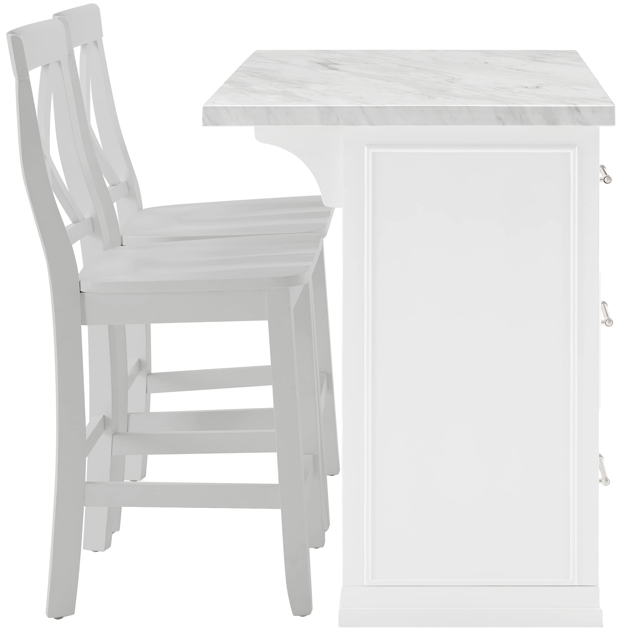 Crosley Furniture Cutler Kitchen Island with Faux Marble Top and X-Back Stools, White/Gray