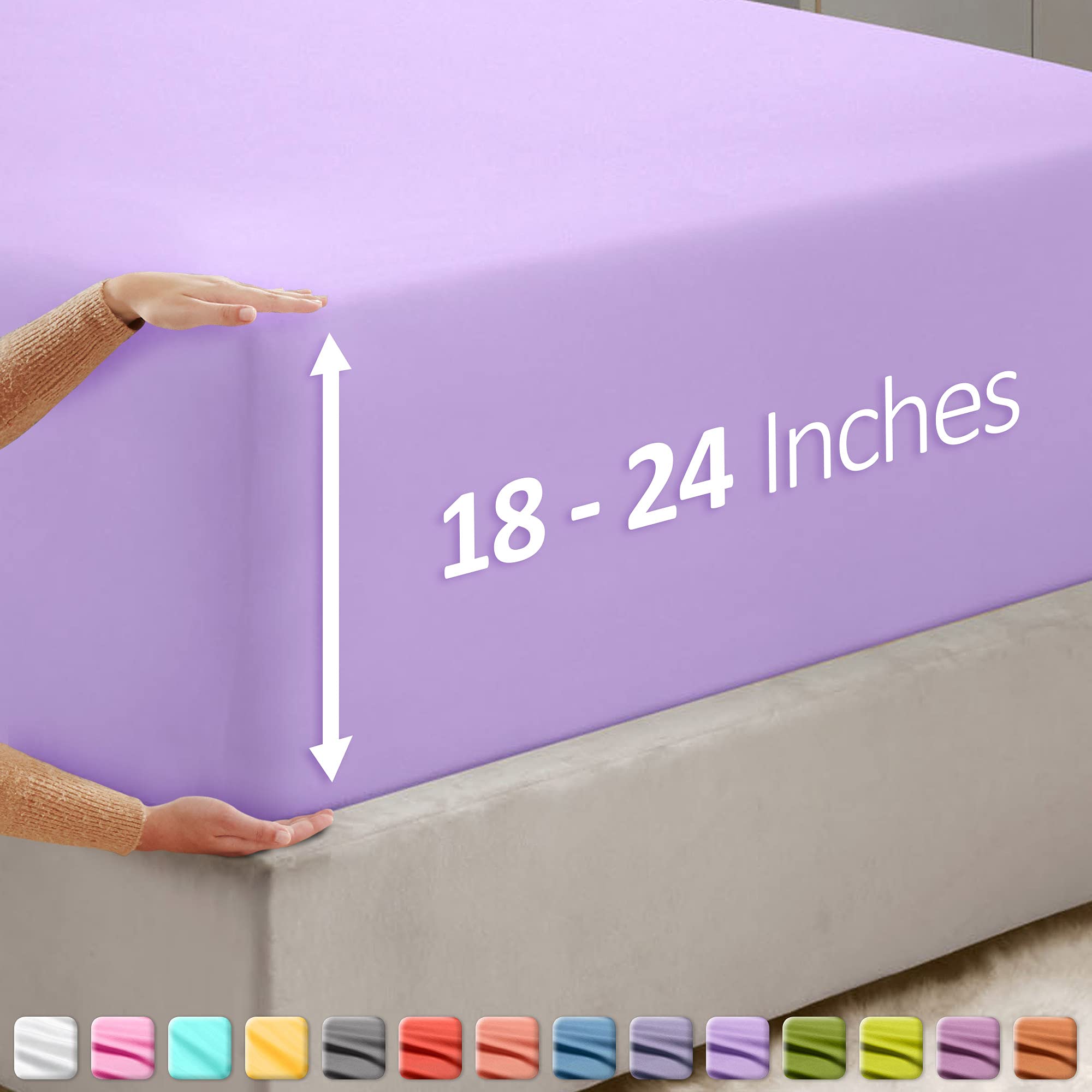 Nestl Lavender Fitted Sheet Queen Size, Extra Deep Pocket Queen Fitted Sheet Only, 1800 Microfiber Fitted Bed Sheet, Ultra Soft Fitted Queen Sheet Fits Up To 24 Inch Mattress - Queen Size Fitted Sheet