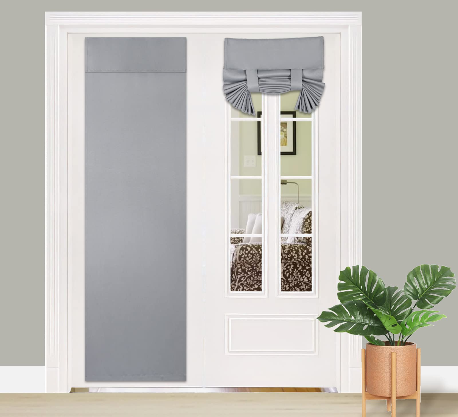 Pi Blackout French Door Curtain 2 Panels,Door Window Shade Privacy Thermal Insulated Long Door Curtain For Glass Door/Sliding Door/Tie Up Shade (W26Xl80,Light Grey)