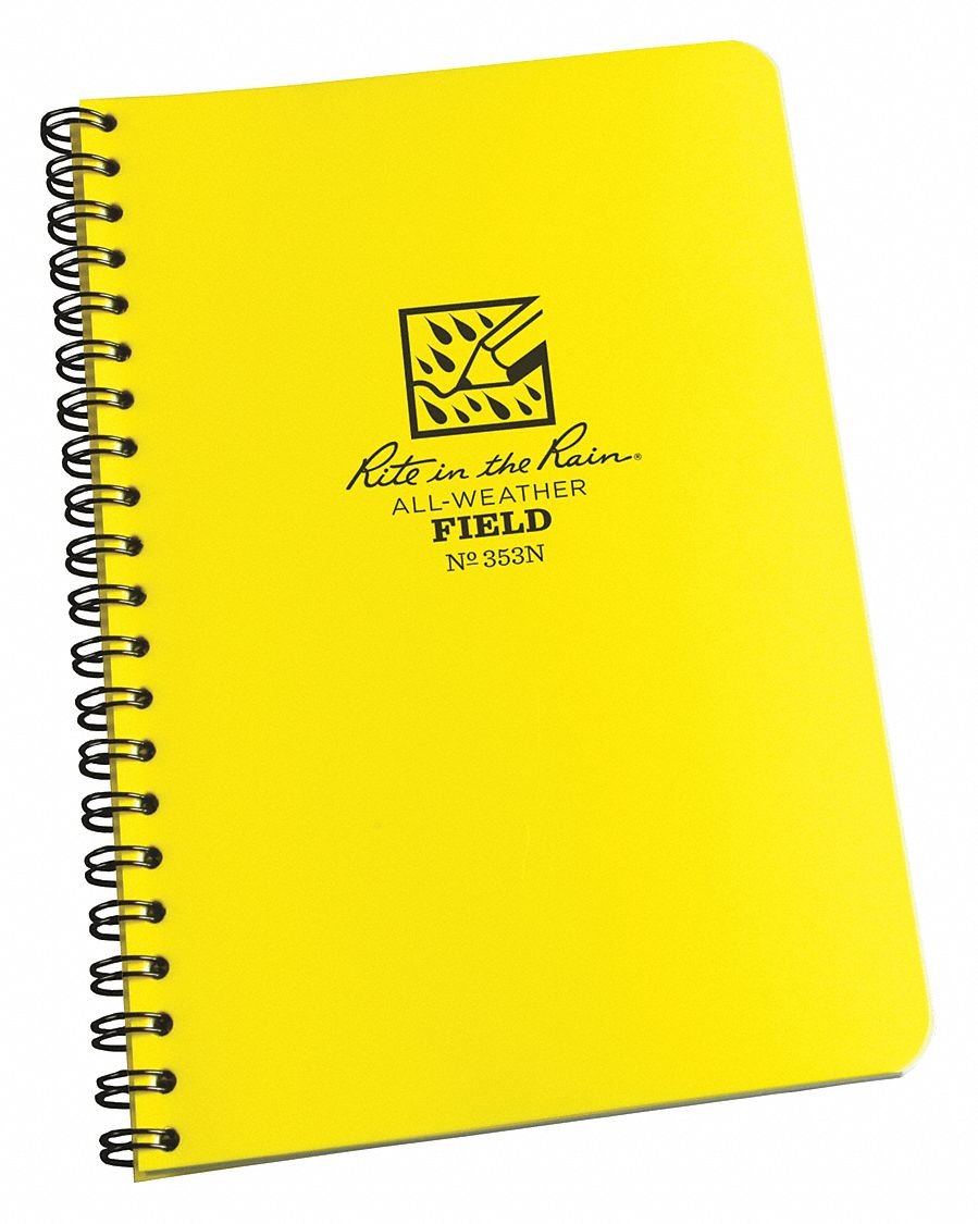 Rite In The Rain Weatherproof Side Spiral Notebook, 4 5/8' X 7', Yellow Cover, Field Pattern (No. 353)