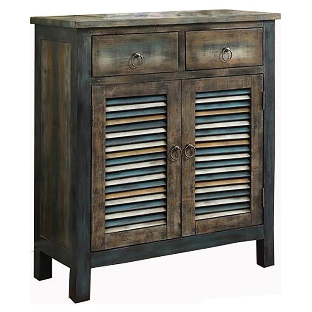 Acme Glancio 2 Doors Wooden Console Table With 2-Drawer In Antique Oak And Teal