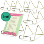Banberry Designs Wire Easel Display Stand Plate Holders - Smooth Plated Brass Metal - 3'' H - Pack Of 6 Pcs