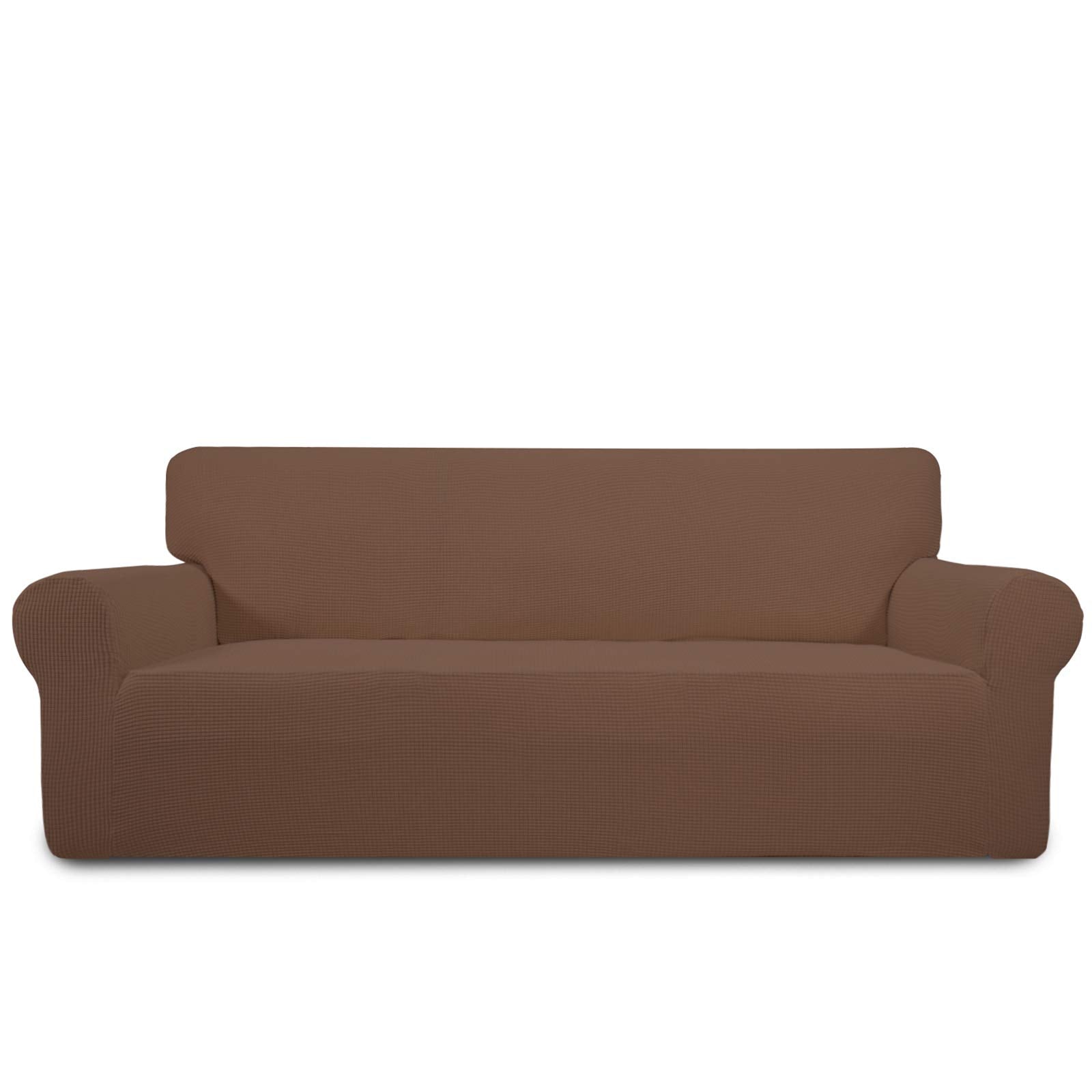 Purefit Stretch Oversized Sofa Slipcover – Spandex Jacquard Non Slip Soft Couch Sofa Cover, Washable Furniture Protector With Non Skid Foam And Elastic Bottom For Kids (Oversized Sofa, Brown)