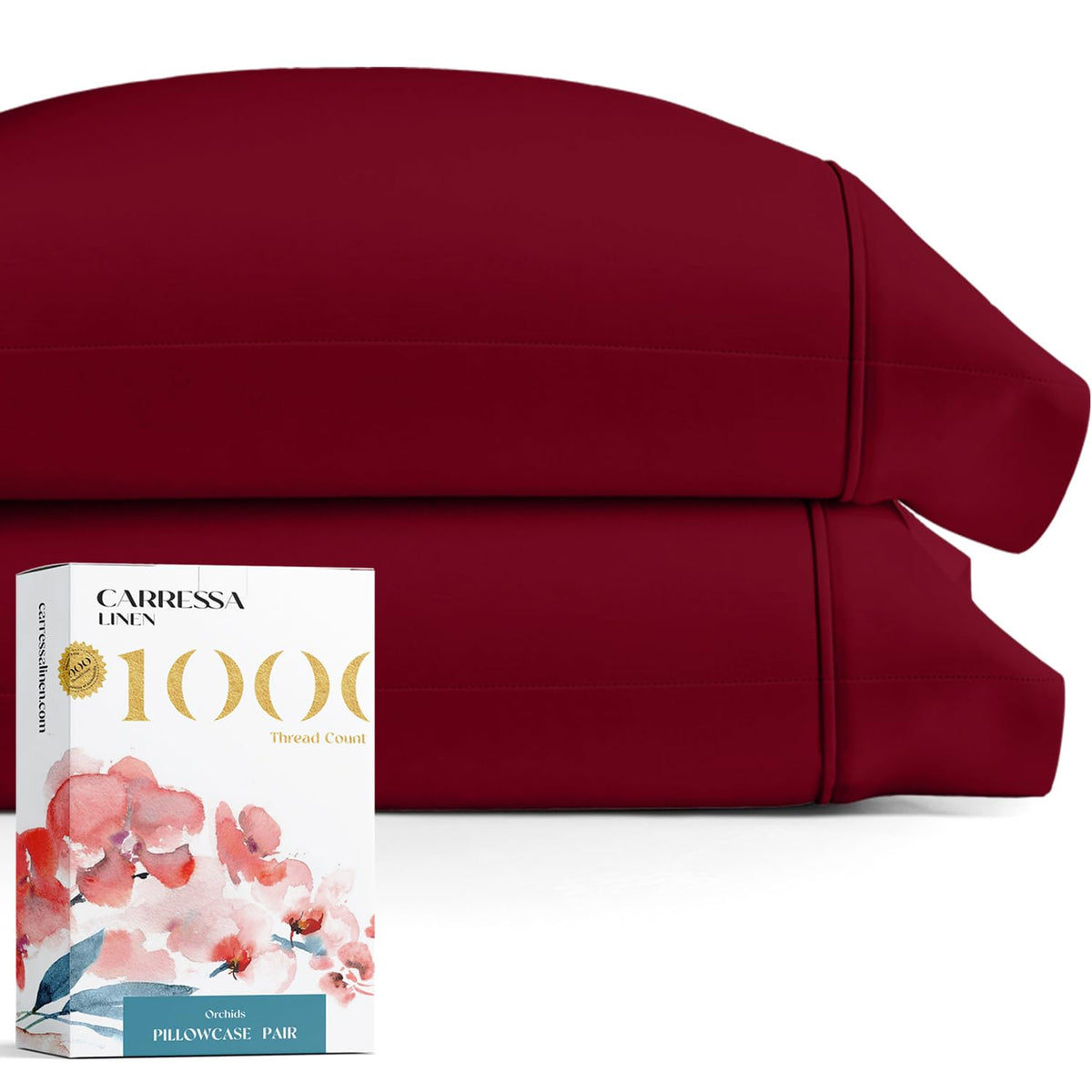 1000 Thread Count Egyptian Cotton Pillow Cases, Burgundy Queen Pillowcase Set Of 2, Longstaple Combed Pure Natural Cotton Pillow
