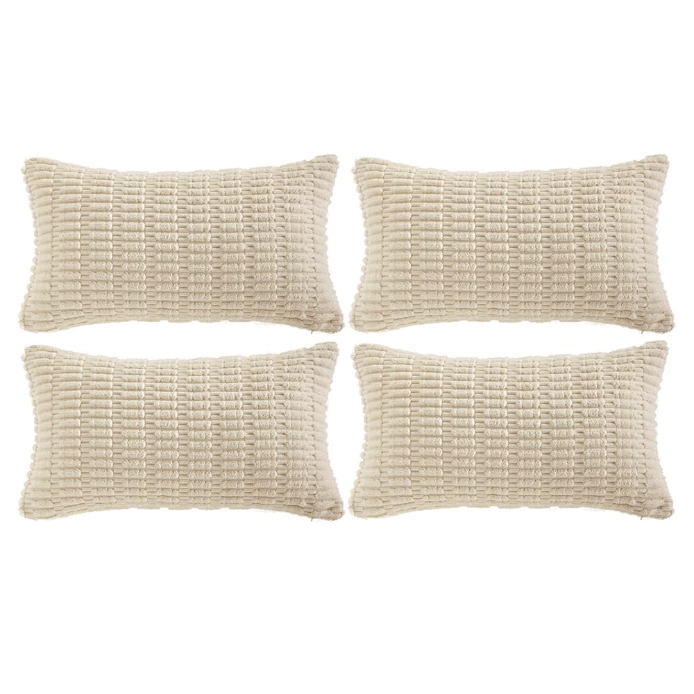 Fancy Homi 4 Packs Boho Cream Decorative Throw Pillow Covers 12X20 Inch For Living Room Couch Bed Sofa, Rustic Modern Farmhouse