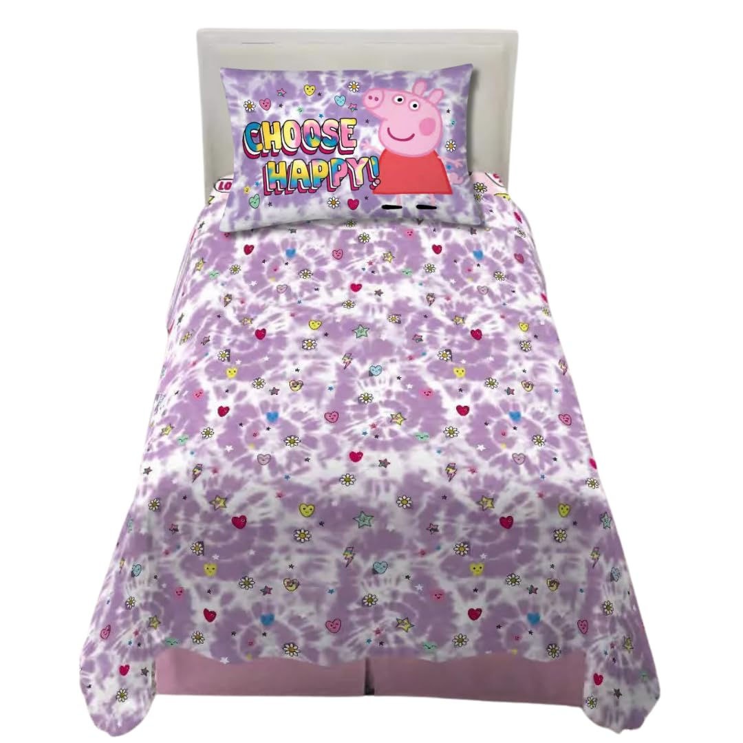 Franco Peppa Pig Pink Heart Kids Bedding Super Soft Microfiber Sheet Set, Twin, (Officially Licensed Product)