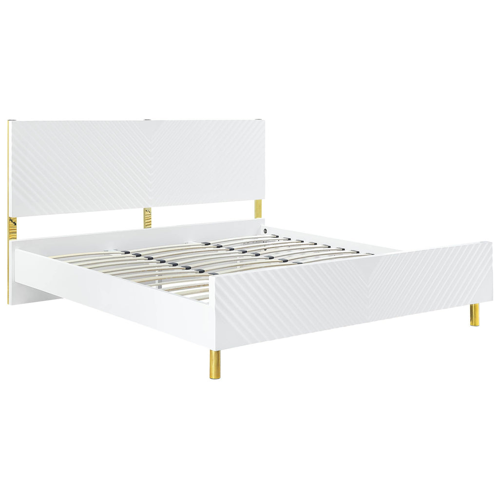 Acme Gaines Metal Legs Eastern King Bed in White High Gloss