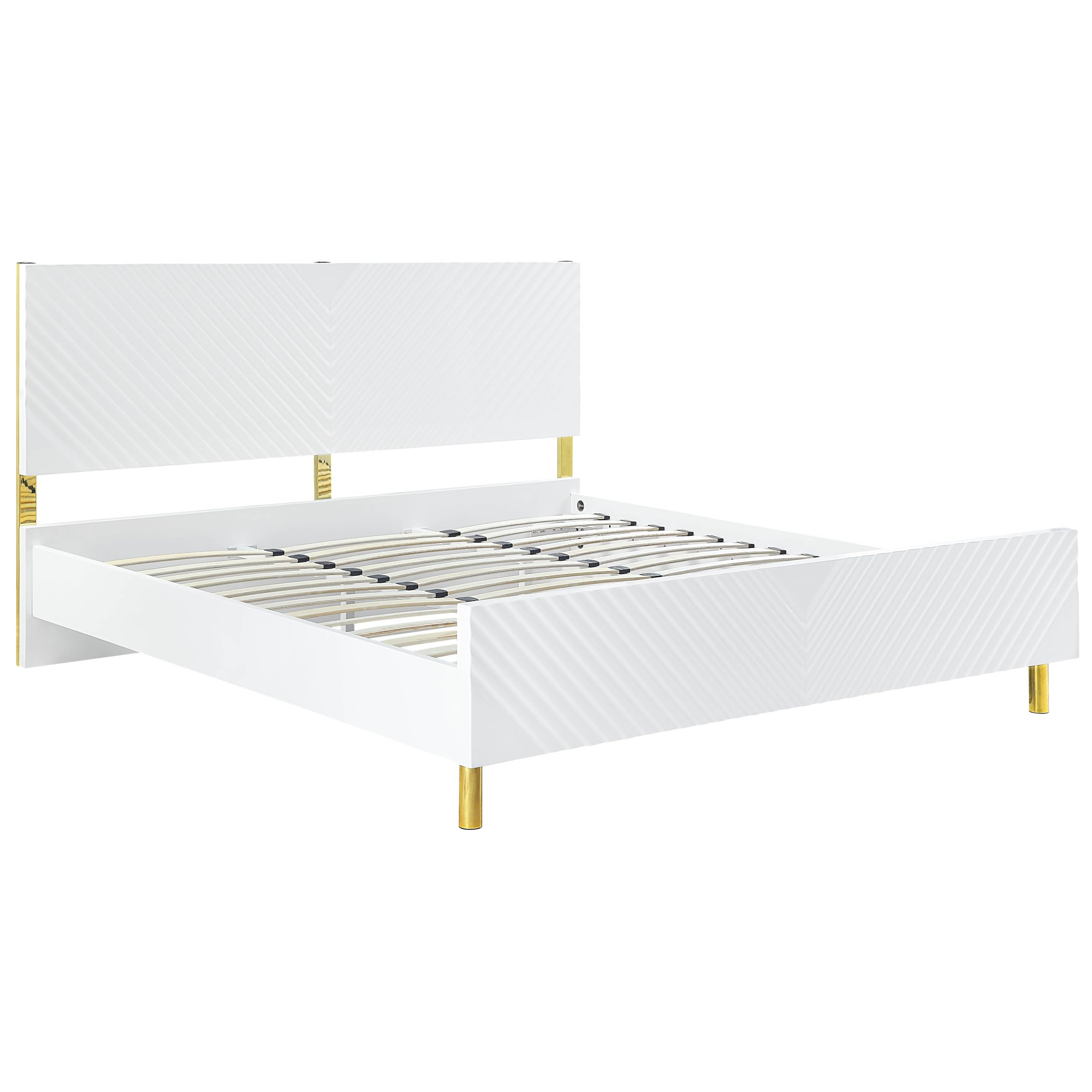 Acme Gaines Metal Legs Eastern King Bed in White High Gloss