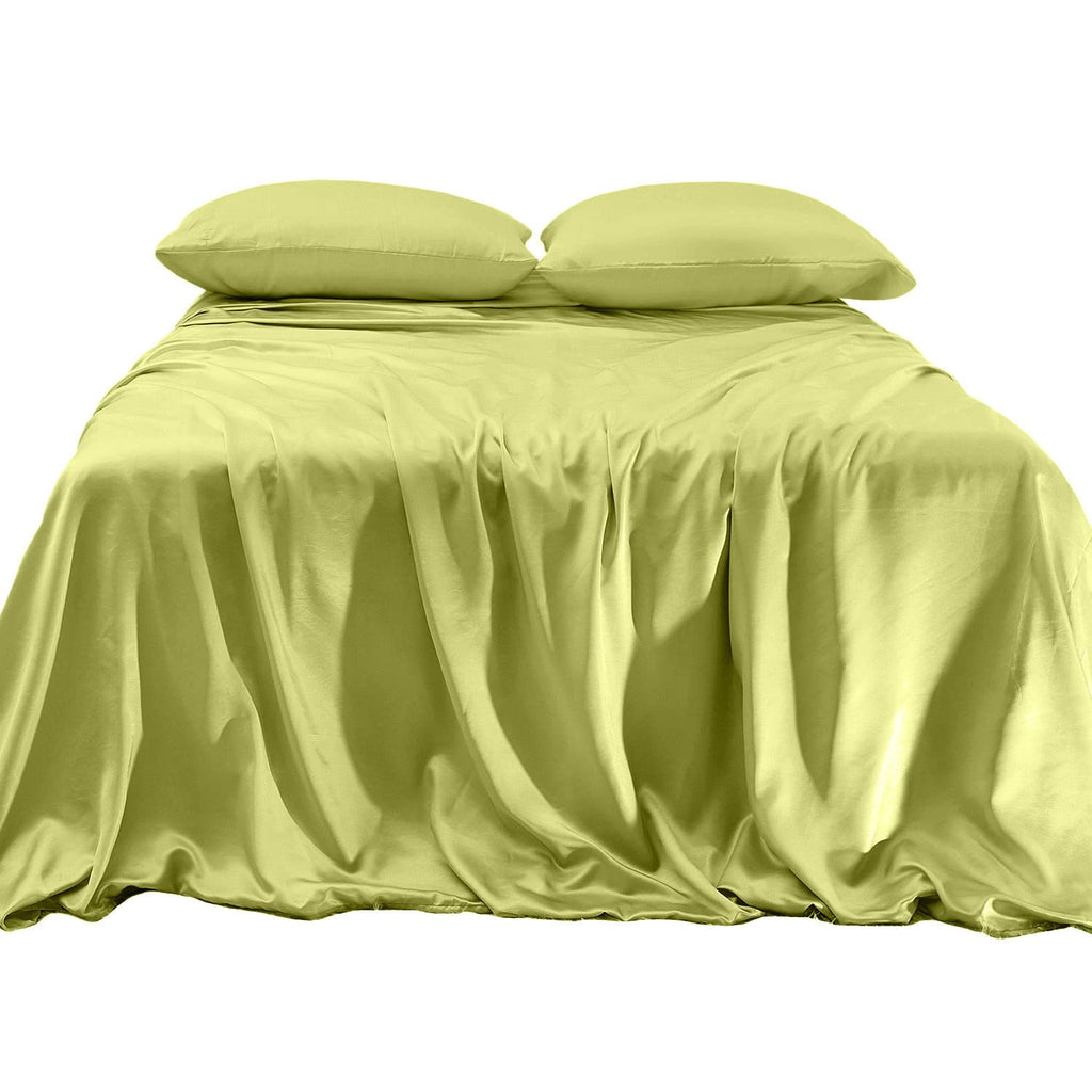Elegant Comfort Luxurious 4-Piece Silky Satin Sheet Set, Skin And Hair Friendly, Wrinkle, Fade, Stain Resistant With Deep Pockets Fitted Sheet, Cooling Soft Satin Sheet Set, King, Pistachio Green