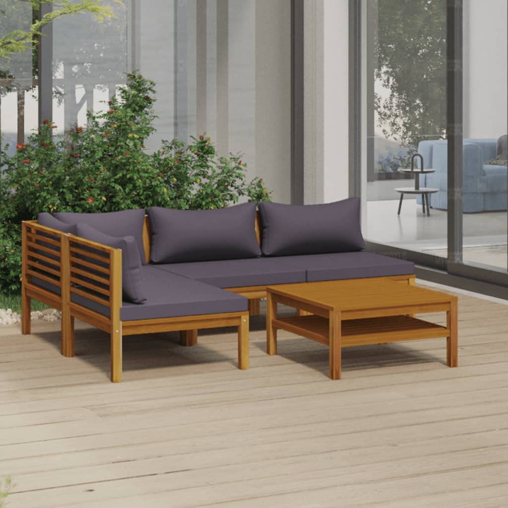 vidaXL Solid Acacia Wood Patio Lounge Set 5 Piece with Cushion Outdoor Garden Terrace Wooden Modular Sofa Seating Seat Sitting Chair Furniture