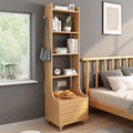 IOTXY Oak Bedside Table Bookshelf - 71 Tall Free Standing Wooden Open Shelf Bookcase with Drawers and 4-Shelves for Bedroom, Bed