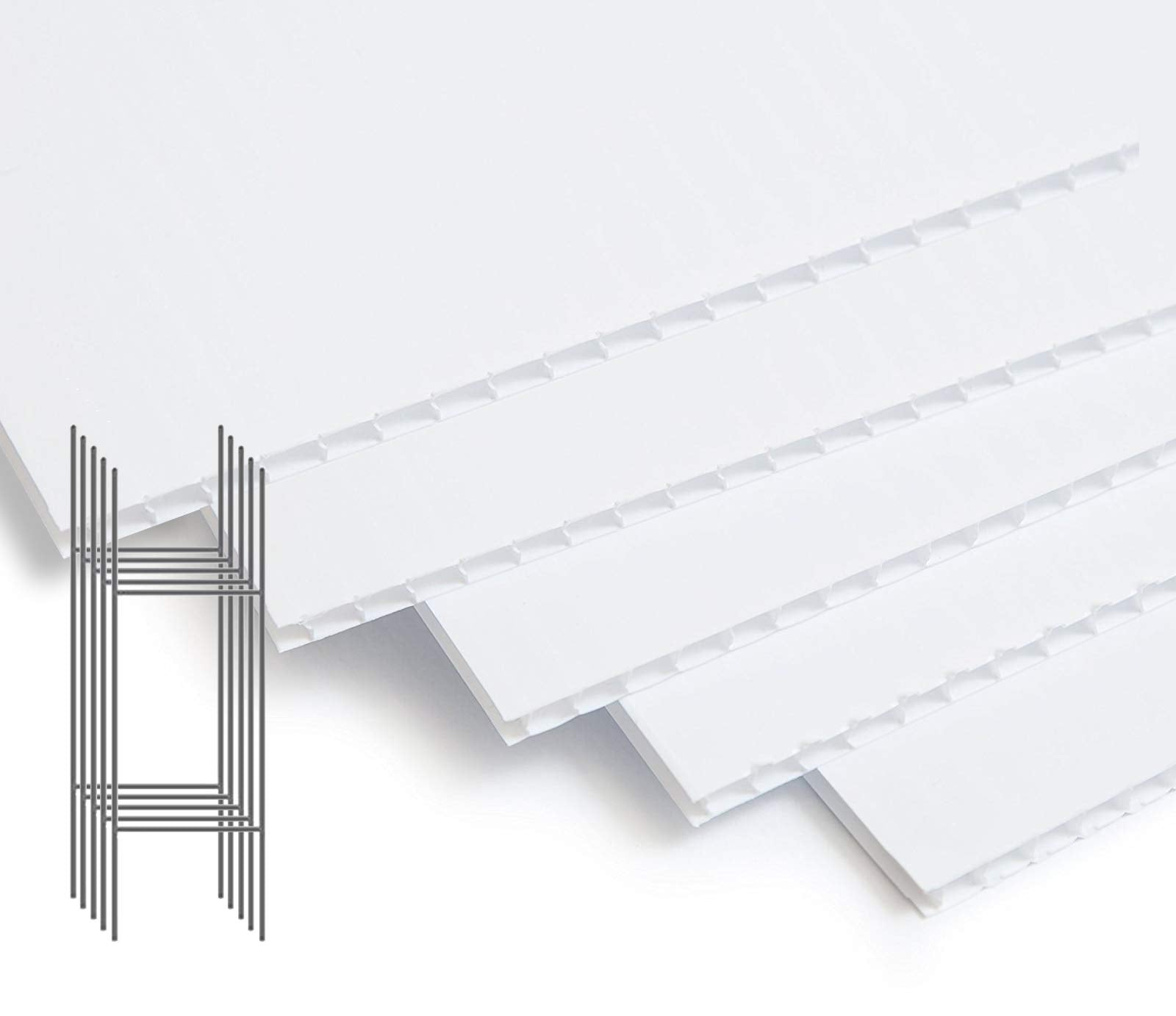Pack Of 5 [24 X18 Inches] Blank Yard Signs Corrugated Plastic White H Stand Stakes Set - For Garage Sale, Open House, Estate Sal