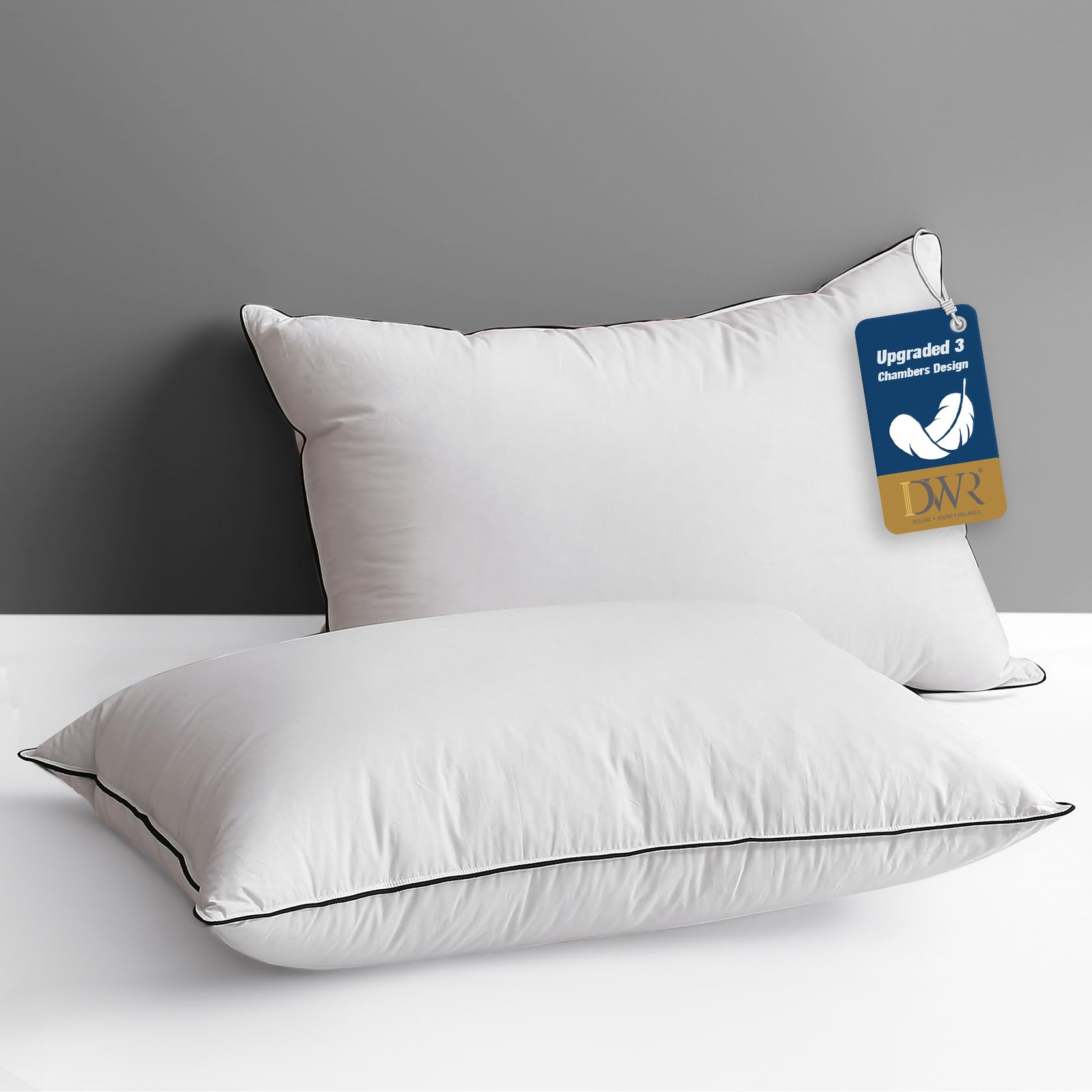 Dwr Goose Feather Down Pillow For Sleeping 2 Pack, Standard Size Organic Cotton Cover Bed Pillow Inserts, Soft Medium Pillow For