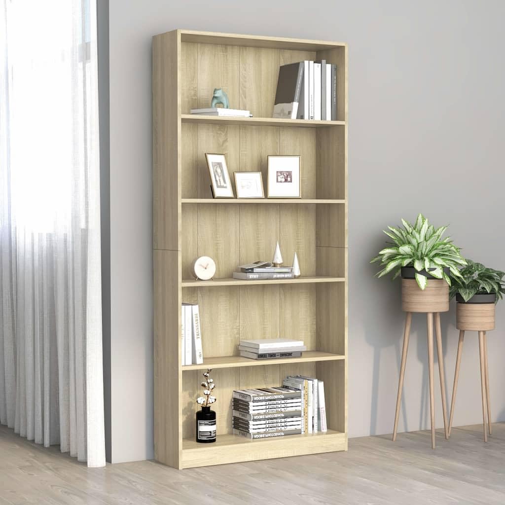 vidaXL 5-Tier Book Cabinet Sonoma Oak 31.5&quot;x9.4&quot;x68.9&quot; Chipboard