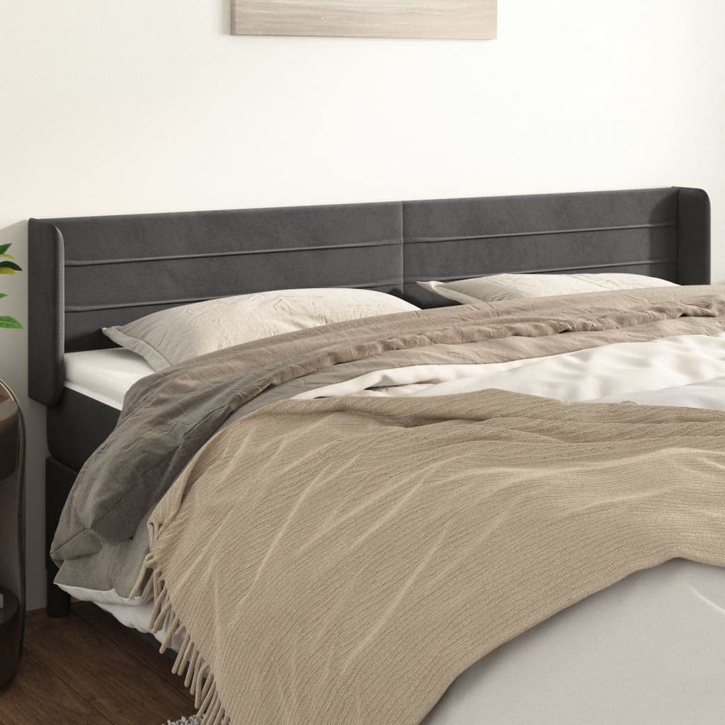 vidaXL Headboard, Upholstered Headboard for Bed Home, Bed Headboard with Ears, Bedroom Furniture, Dark Gray 64.2"x6.3"x30.7"/34.6" Velvet