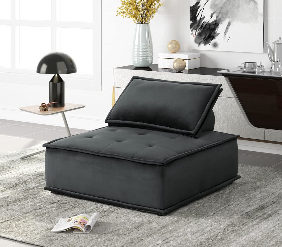 Lilola Home Anna Black Velvet 6-Seater U-Shape Modular Sectional Sofa