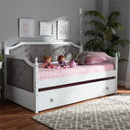 Baxton Studio Mara Classic and Traditional Grey Fabric Upholstered White Finished Wood Twin Size Daybed with Trundle