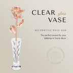 Forever Rose Real Rose Gold Dipped Rose | Unique & Everlasting Hand Dipped Custom Laser Beautiful Forever Flower 11?To 12?+ Elegant Clear Glass Vase | Rose Gold Roses For Romantic Gift