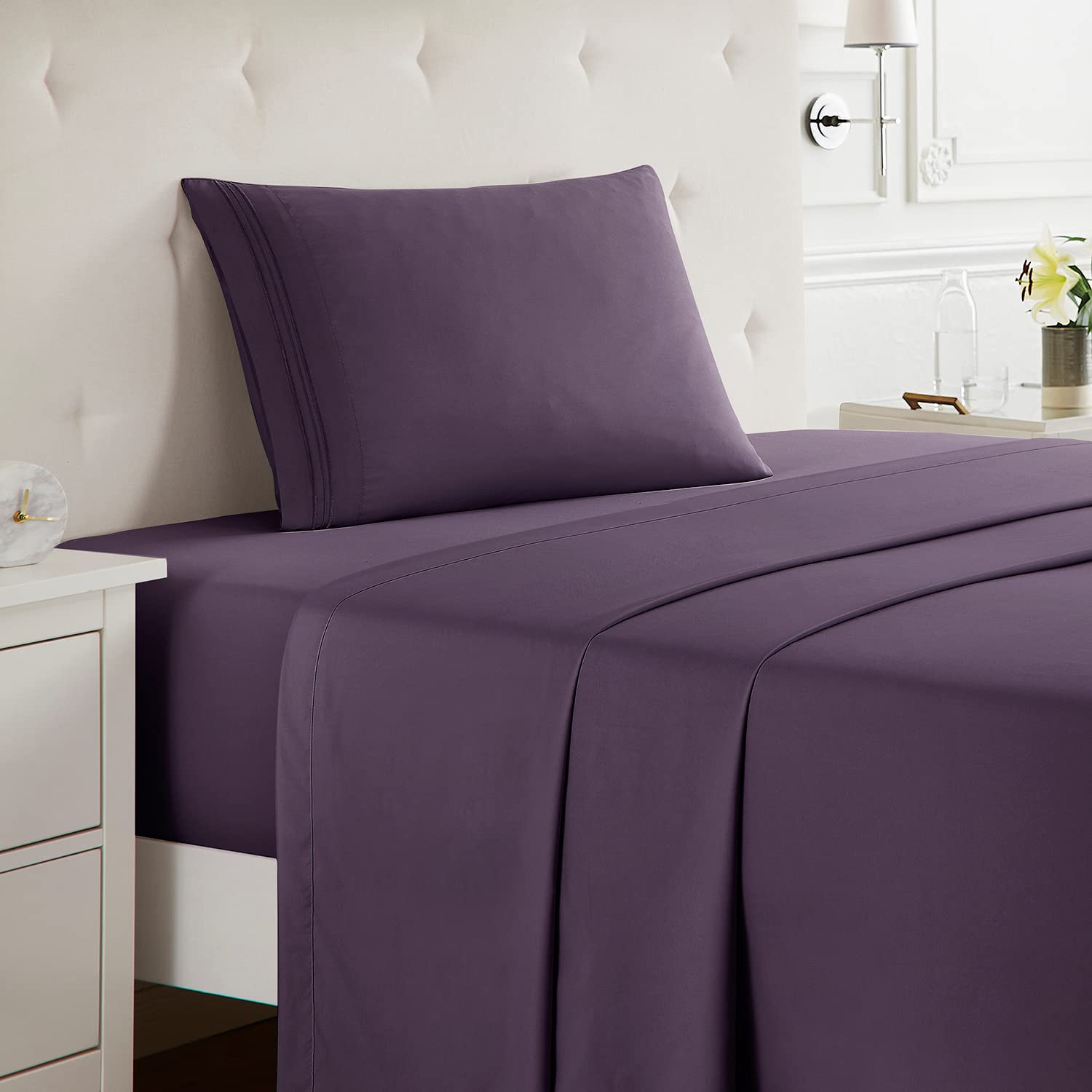 Nestl Twin Xl Sheets Set - 3 Piece Twin Xl Bed Sheets, Deep Pocket, Hotel Luxury, Extra Soft, Breathable And Cooling, Purple Twin Xl Sheet Set