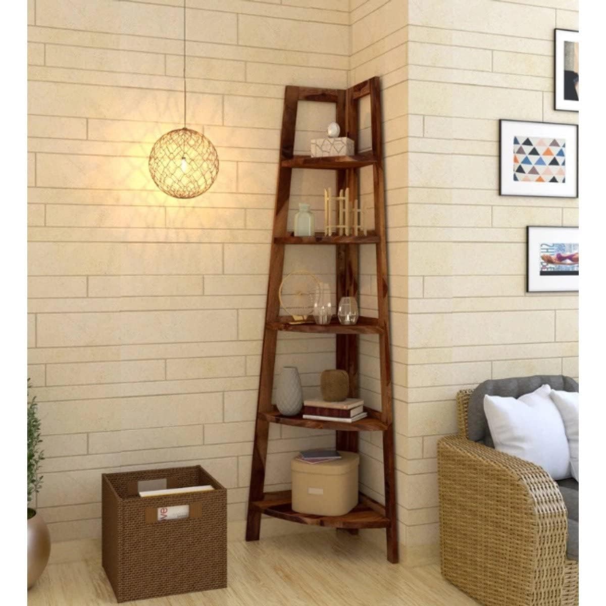 Custom Decor Jai Salasar Handicraft Custom Decor Edison Solidwood House Corner Wall Rack Shelf Heavy Duty Set Of 5 Tier Shelf