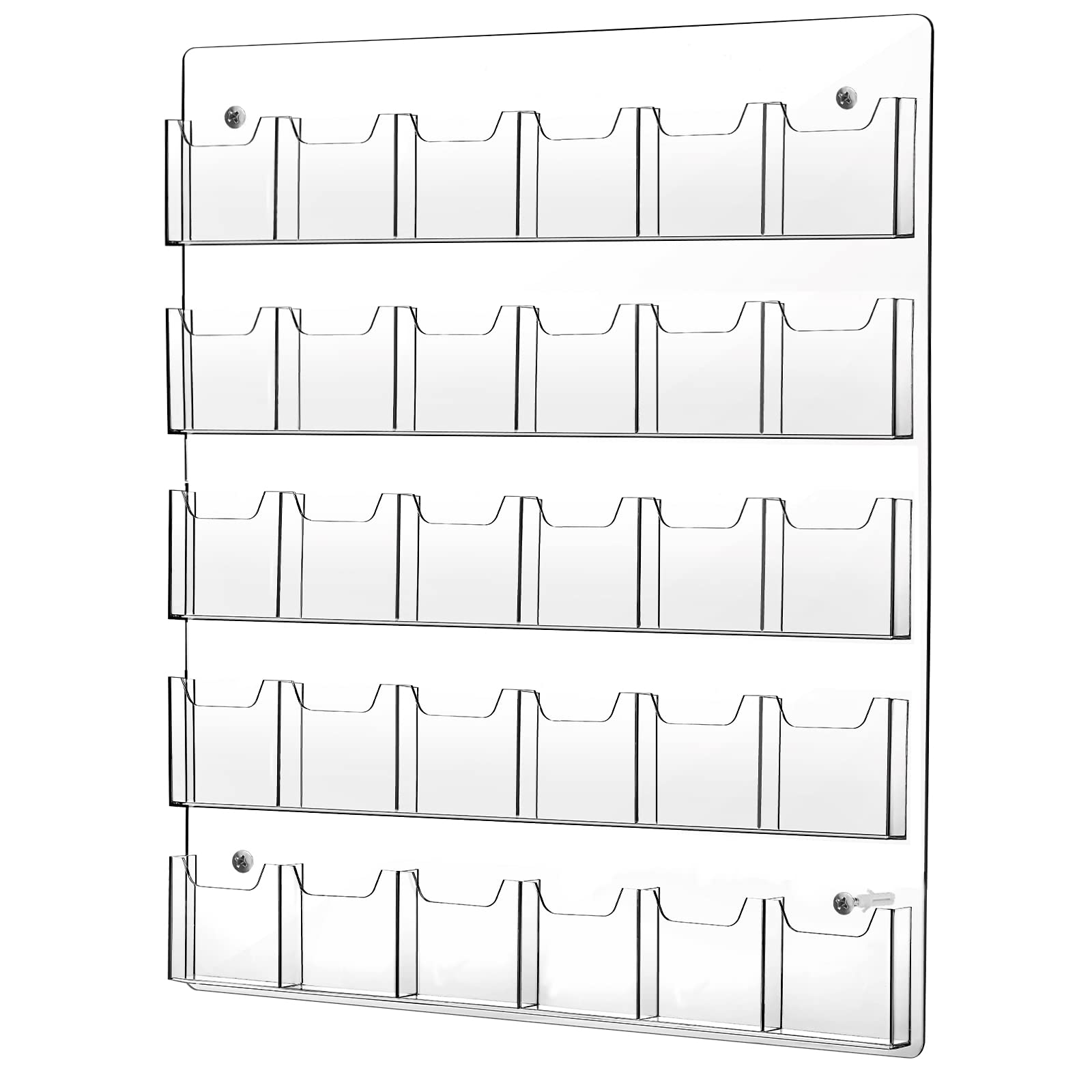 Acrylic Brochure Pamphlet Holder - Clear Display Stand With Multi Slot Rack, Wall Mount Pocket For Literature Menu Document Flye
