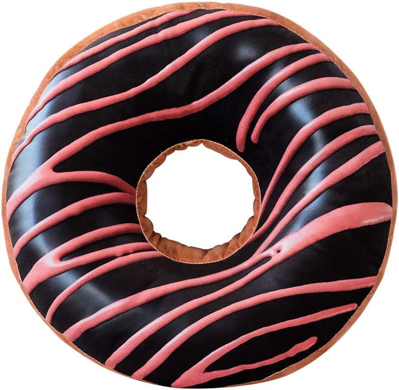 Hyseas Round Throw Pillow 14 Inch Chocolate Pink Donut, 3D Digital Print Decorative Comfortable Soft Plush Funny Food Shaped Pil