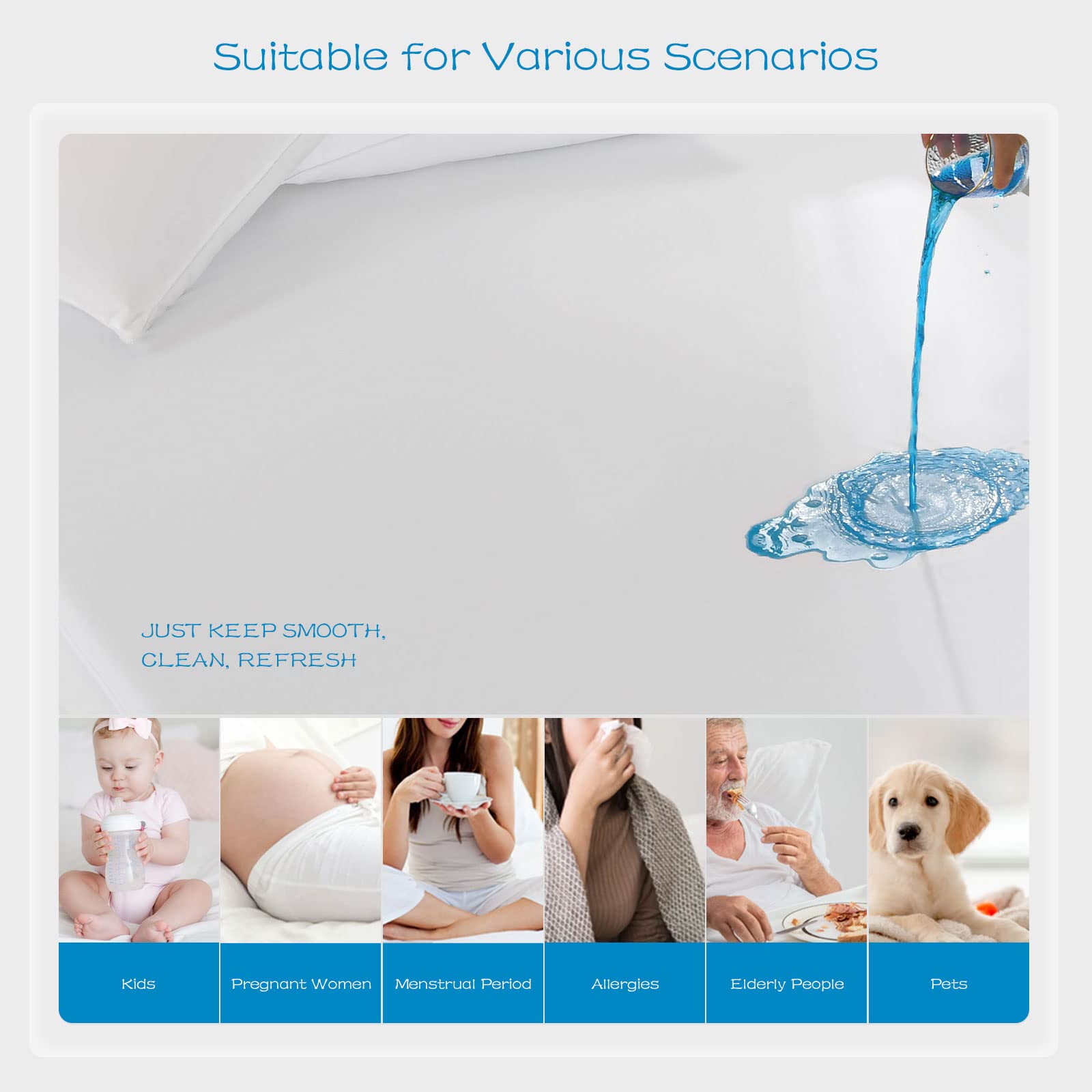 Grt 1 Pack 100% Waterproof Mattress Protector Twin Size, Breathable & Noiseless Waterproof Mattress Cover Fitted Deep Pocket Fro