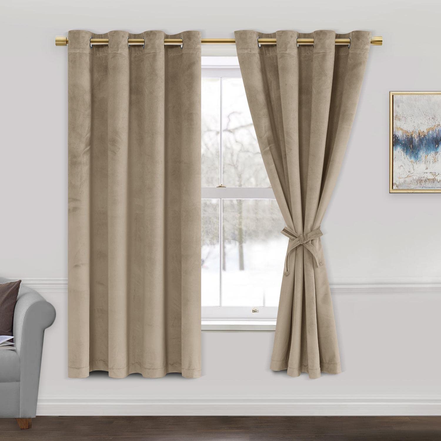 Jiuzhen Velvet Curtains 63 Inches Long - Super Soft Room Darkening Thermal Insulating Window Drapes For Bedroom Living Room Dini