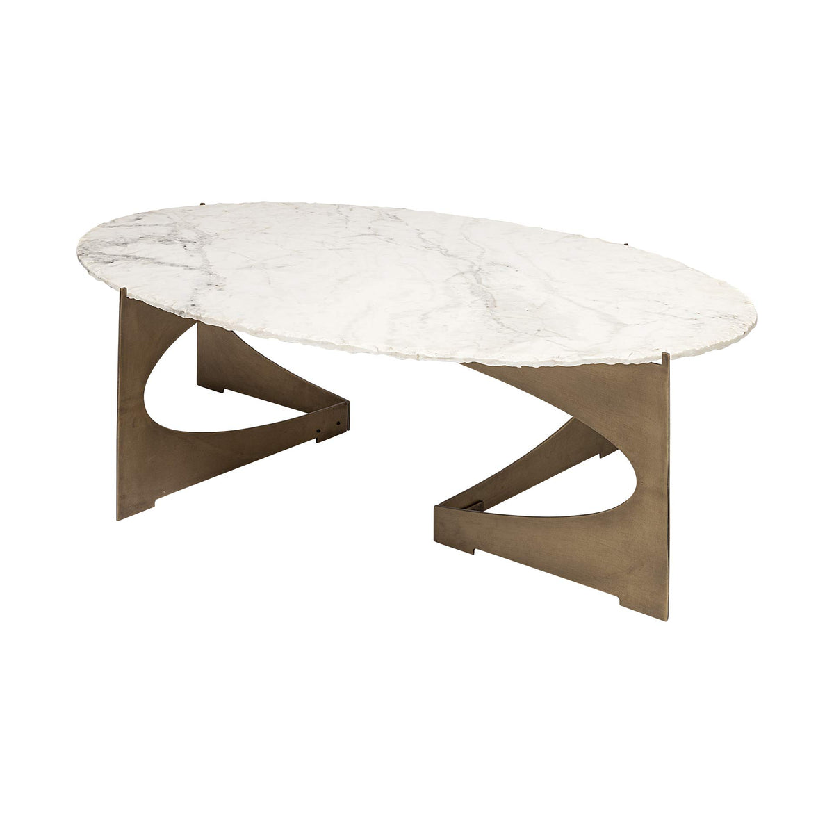 HomeRoots Oval Marble Top and Gold Metal Base Coffee Table