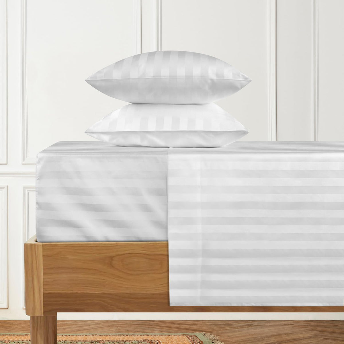 URBANHUT 1000 Thread Count Egyptian Cotton Sheets Damask Striped California King Size, Long Staple Soft & Breathable, 4 Pc Bed S