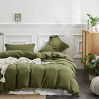 Simple&Opulence 100% Linen Duvet Cover Set, Pure Natural French Flax Olive Green Duvet Cover Twin Size, Breathable Soft Comfy Li