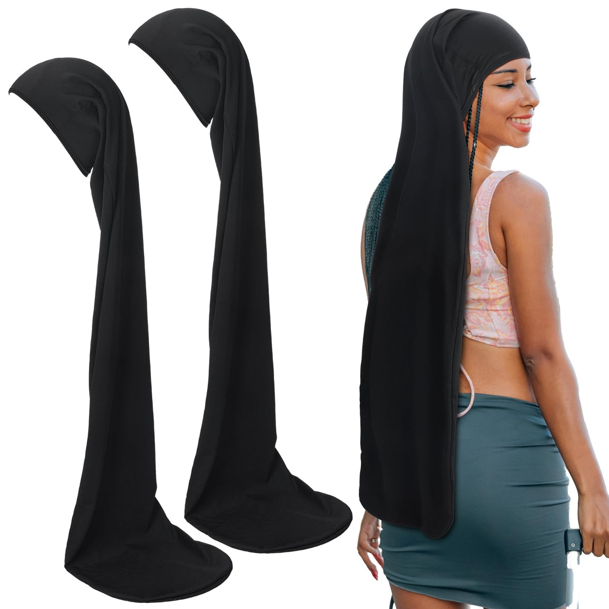 Twistover 2 Pcs Jumbo Black Dreadlock Cap Hair Dreads Head Wrap Loc Wraps for Dreads Hair Accessories for Men Women Sleeping(37 