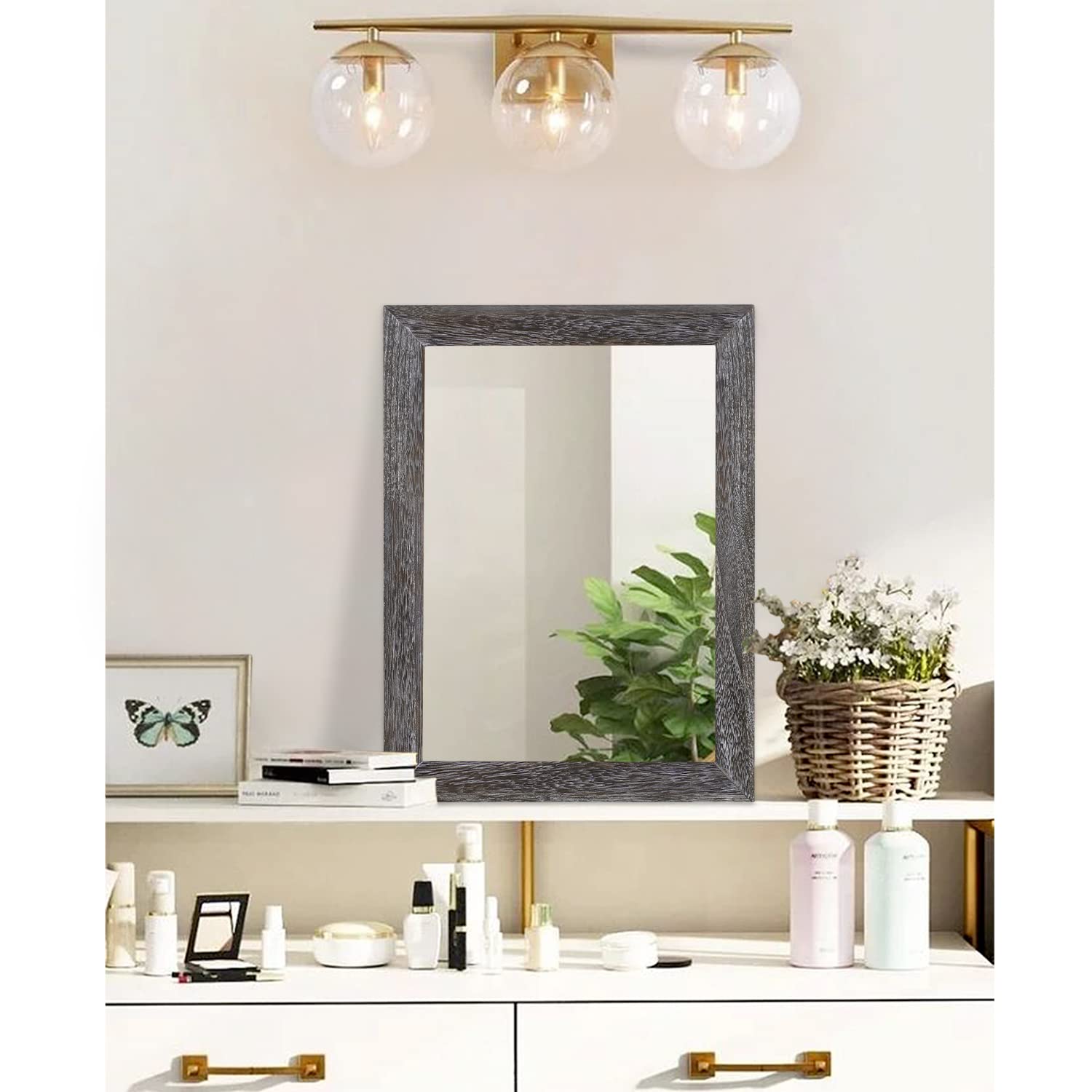 Aazzkang Wall Mirror With Wood Frame Rectangle Rustic Mirror Decorative Farmhouse Bedroom Bathroom Hanging Mirror Wall Decor
