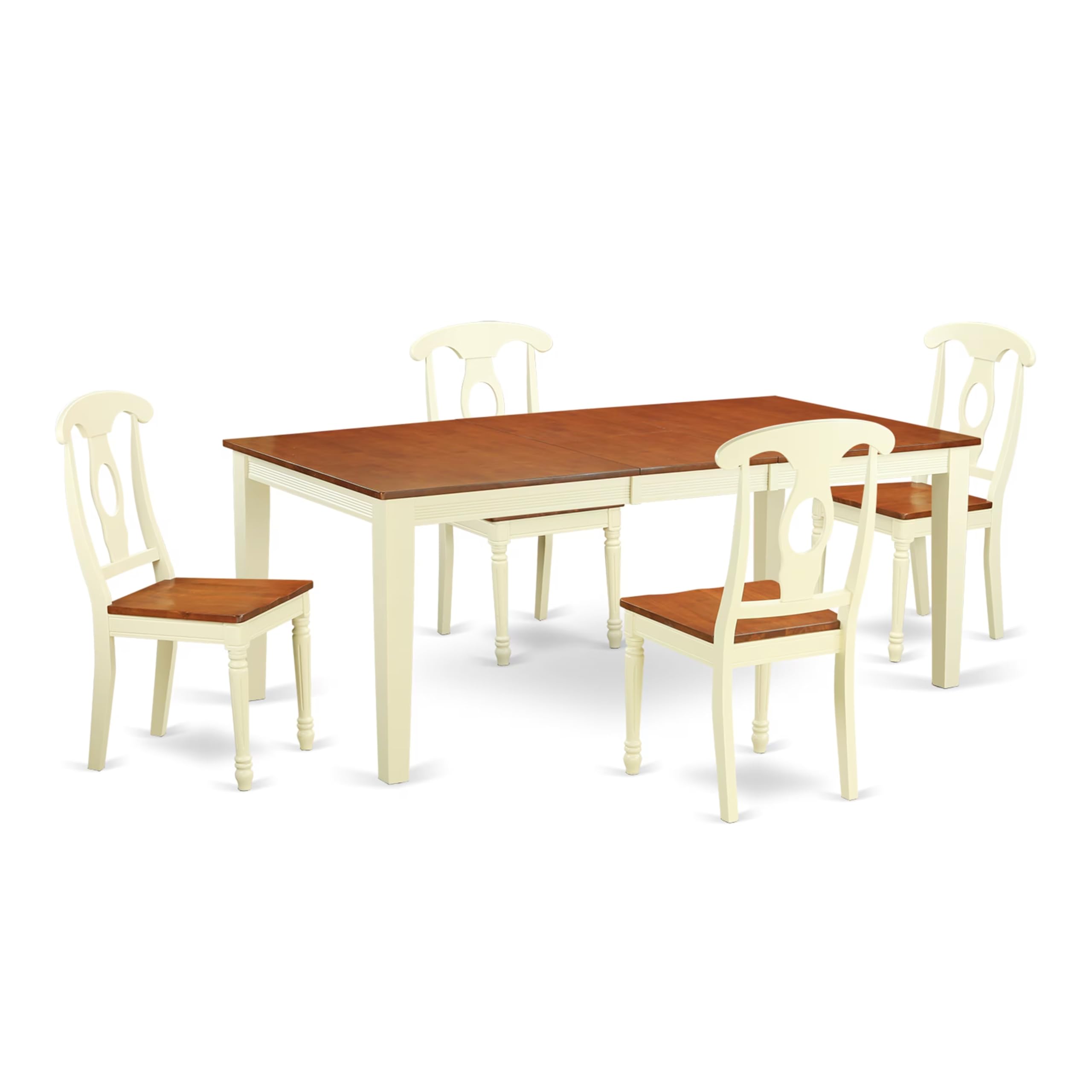 East West Furniture QUKE5-WHI-W 5 Piece Dining Room Furniture Set Includes a Rectangle Wooden Table with Butterfly Leaf and 4 Kitchen Dining Chairs, 40x78 Inch, Buttermilk & Cherry