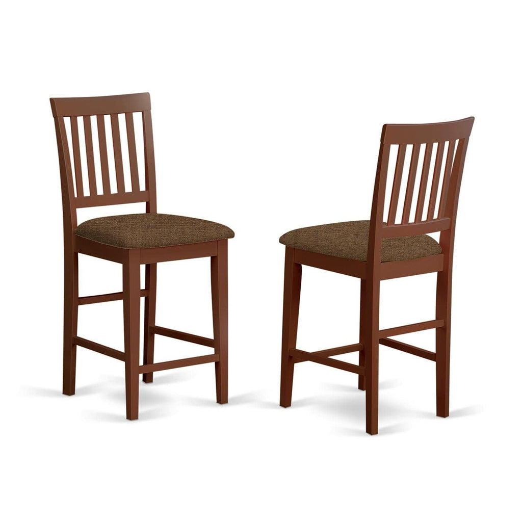 East West Furniture EDVN5-MAH-C 5 Piece Counter Height Dining Table Set Includes a Round Wooden Table with Pedestal and 4 Linen Fabric Upholstered Chairs, 30x30 Inch, Mahogany