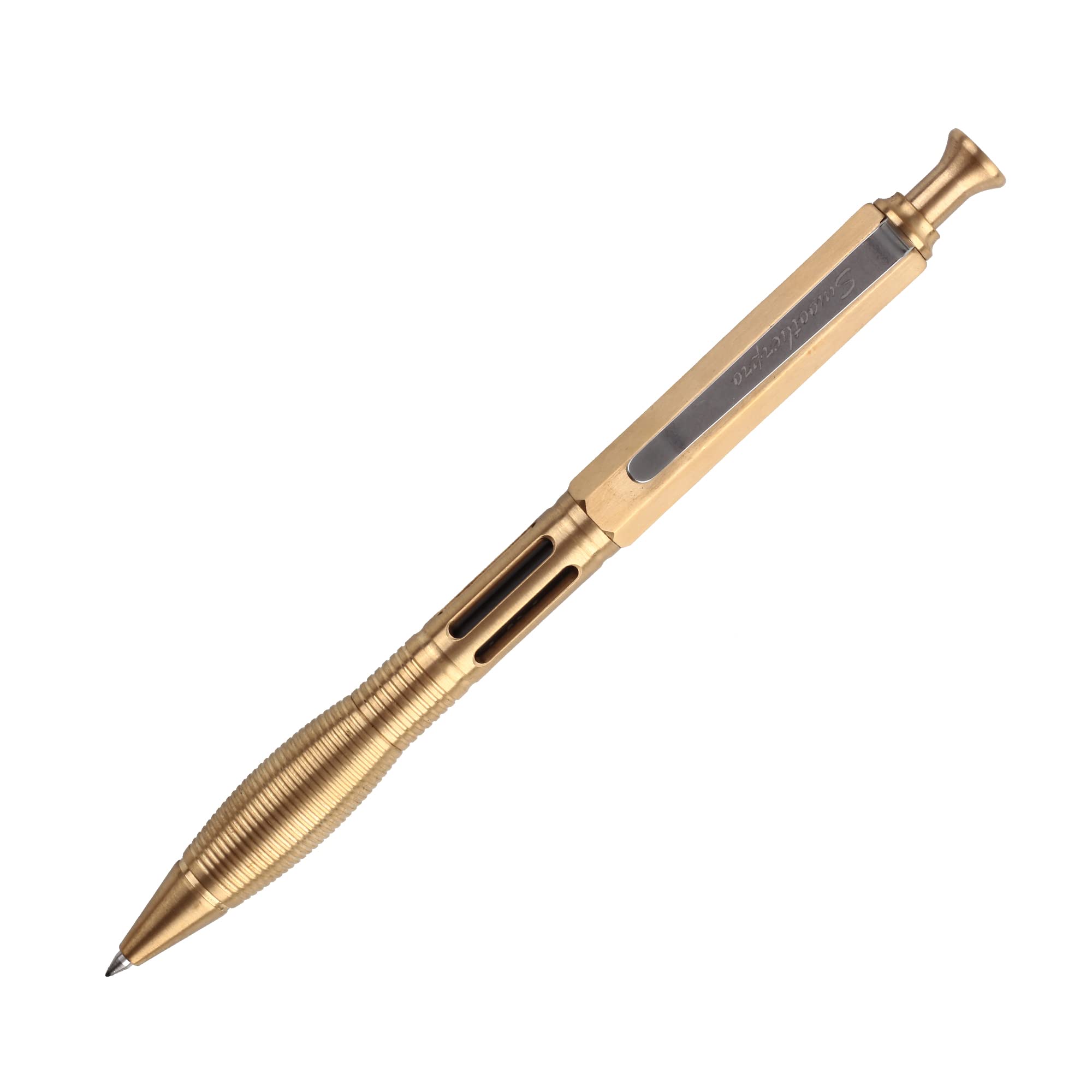 Smootherpro Solid Brass Wide Grip Extra Weight Click Push Retractable Gel Pen Compatible With Pilot G2 Refill Stainless Steel Cl